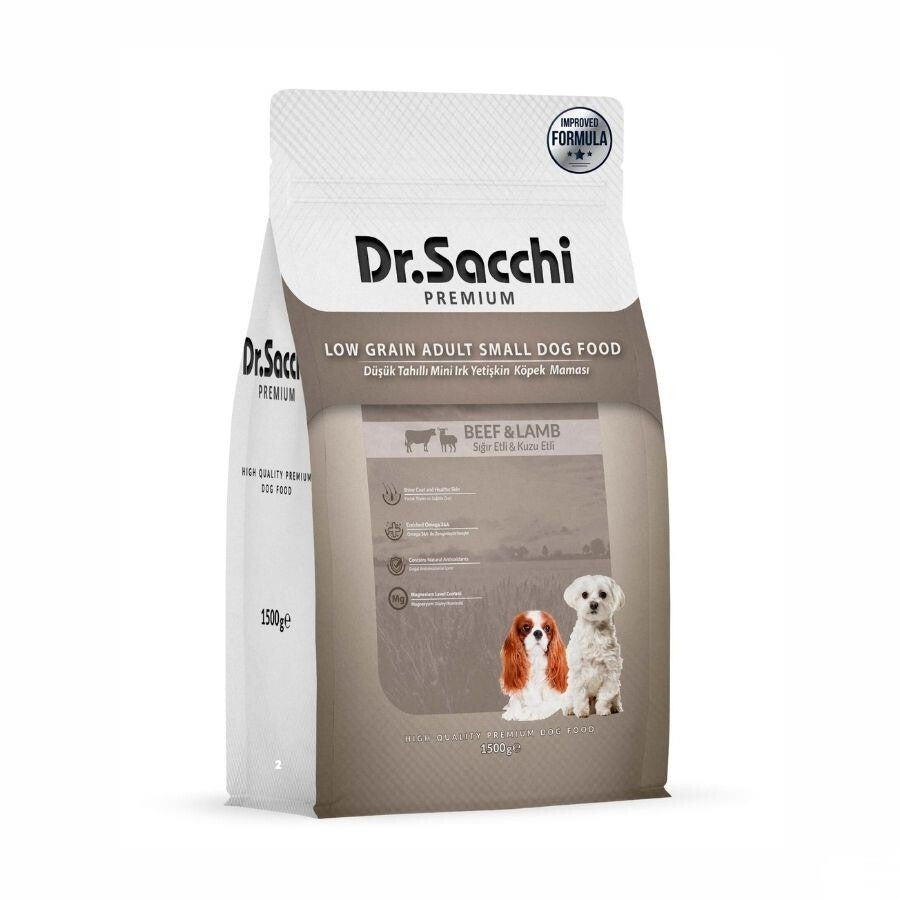 Dr. Sacchi Premium Düşük Tahıllı Sığır Ve Kuzu Etli Mini Irk Yetişkin Köpek Maması 1.5 KG | SRC: Barcode: 8690286595073